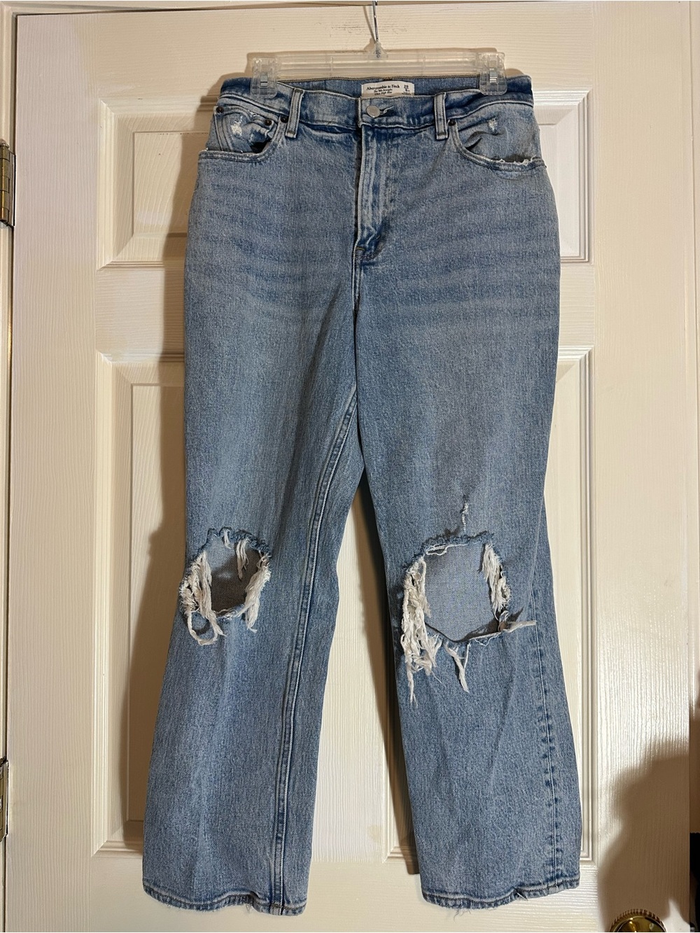 Abercrombie & Fitch Light Blue Distressed Straight-Leg Jeans
